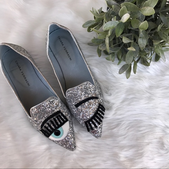 Shoes - Metallic glittery pointy loafers